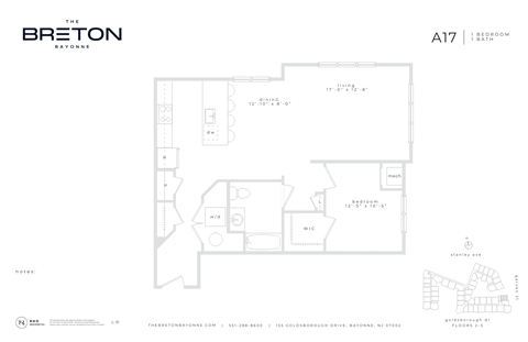 Floor plan for 1 bed, 1 bath, 898 sqft